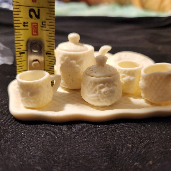 Vintage 10 Piece Porcelain Bisque White Rose Victorian Miniature Tea Set Doll - Picture 6 of 8